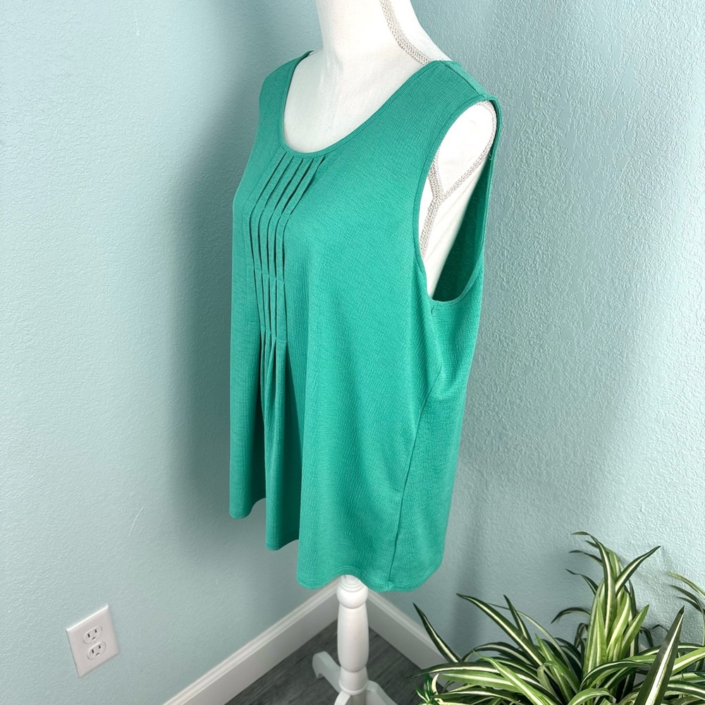 Croft & Barrow Tank Plus Size XXL Green Pleated Front Vacation Vibe Summer